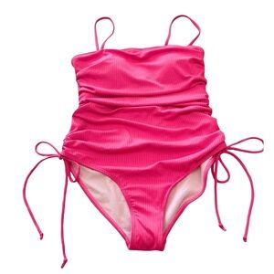 NWOT Hot Pink Ruched One Piece Swimsuit | Women’s Size S | Barbiecore Y2K Resort